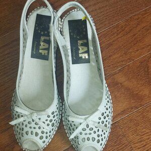 White Leather Sandals with Wedge Heels